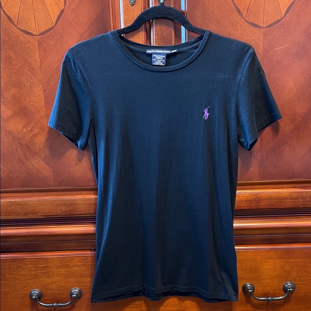 Ralph Lauren Black Short-Sleeve Shirt with Purple Logo